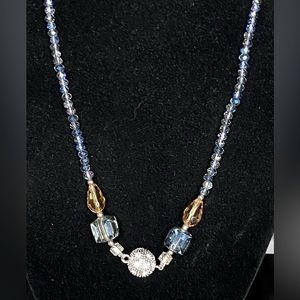 Czech Crystal Necklace in Ice Blue and Bronze crystals with magnetic clasp.